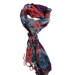 Floral Print Lightweight Scarf – Soft Boho Wrap, Purple, Blue, Coral
